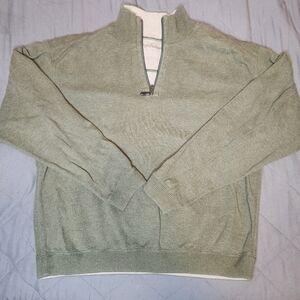 Tommy Bahama Cotton Quarter Zip Sweater Olive Green Men Mock Neck Long Sleeve